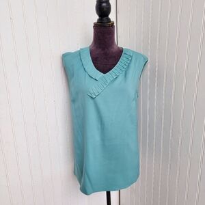 The Limited Blue Teal Sleeveless Top Blouse Neck Rutched Detail Stretch M